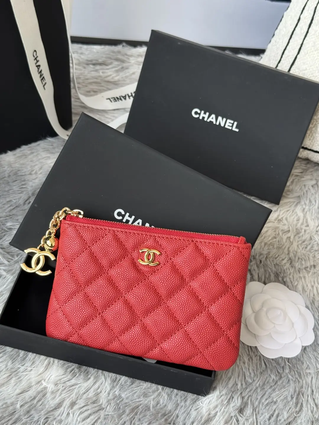 Chanel Pendant Zip Wallet Red