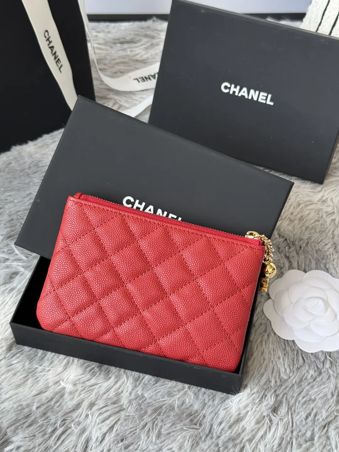 Chanel Pendant Zip Wallet Red