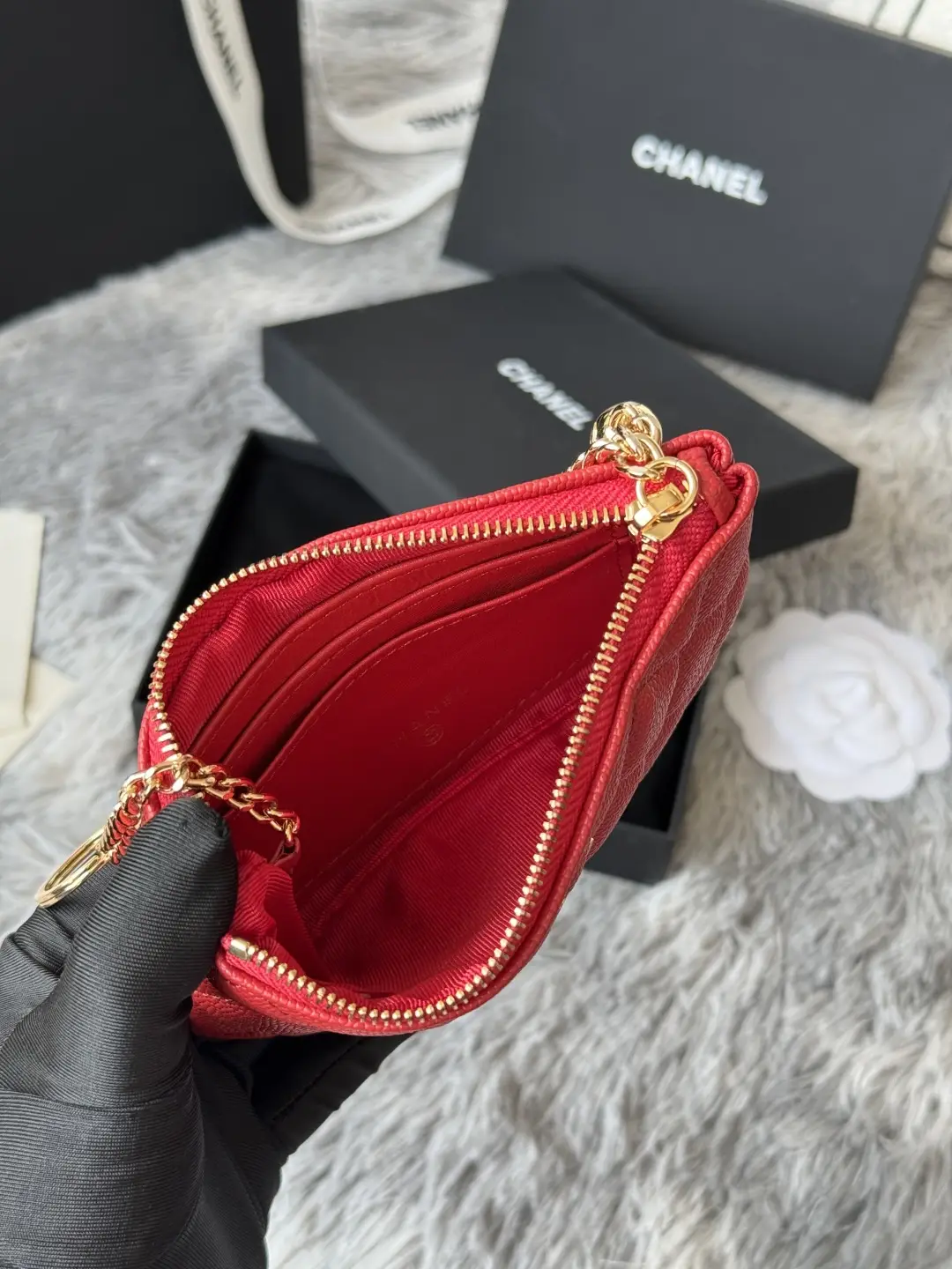 Chanel Pendant Zip Wallet Red