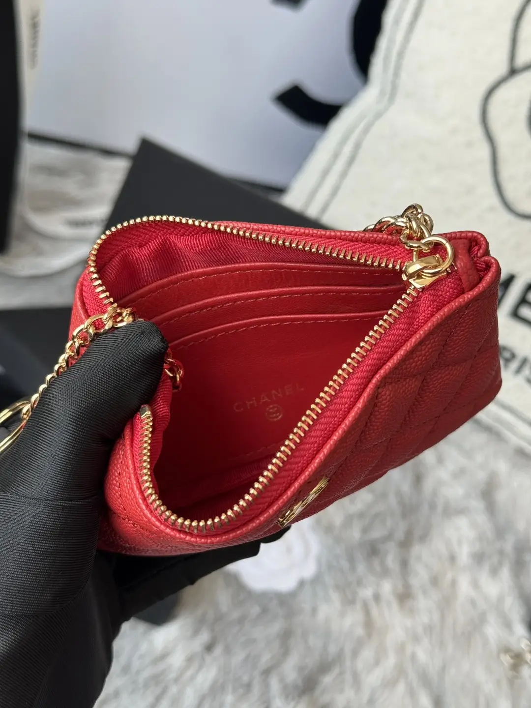 Chanel Pendant Zip Wallet Red