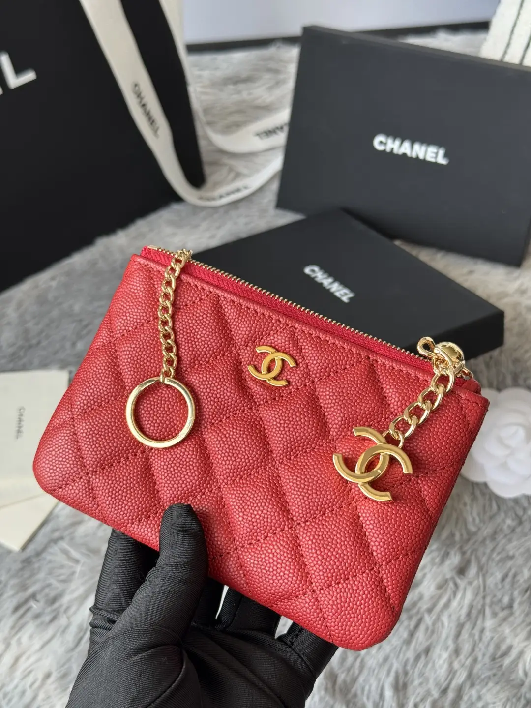Chanel Pendant Zip Wallet Red
