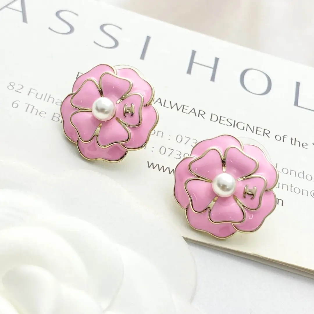Chanel Pink Camellia Earrings