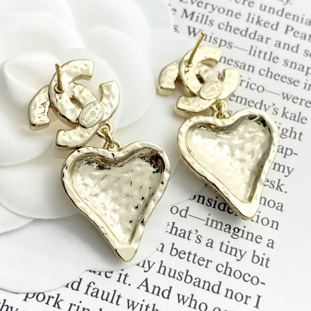Chanel Pink Enamel Double C Lava Heart Earrings