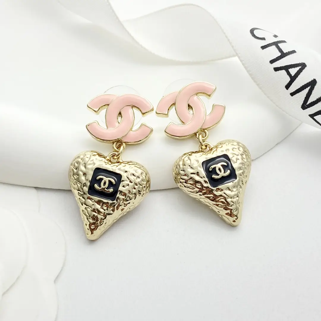 Chanel Pink Enamel Double C Lava Heart Earrings