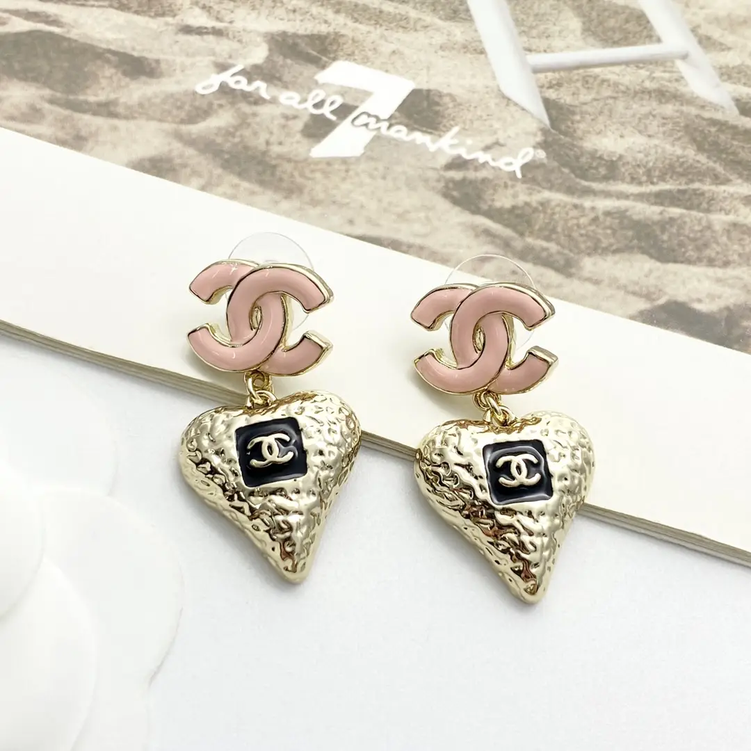 Chanel Pink Enamel Double C Lava Heart Earrings