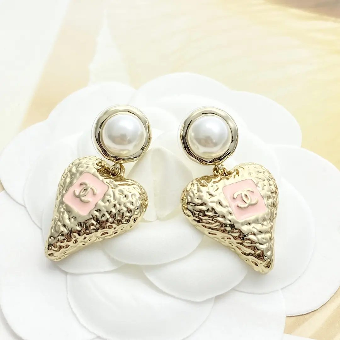 Chanel Pink Enamel Lava Heart Earrings