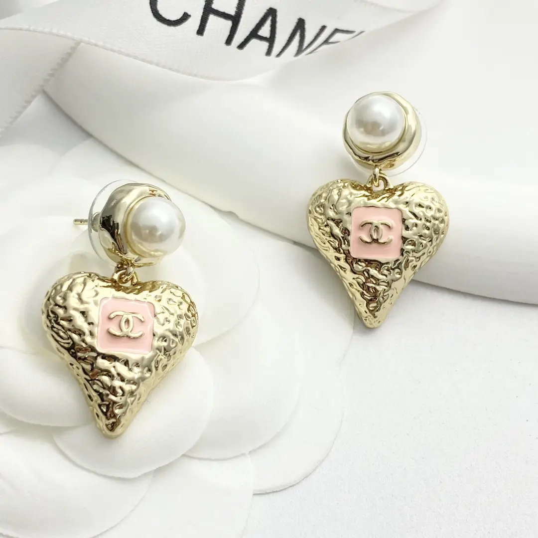 Chanel Pink Enamel Lava Heart Earrings