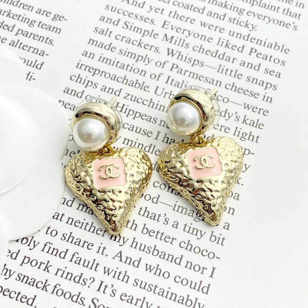 Chanel Pink Enamel Lava Heart Earrings