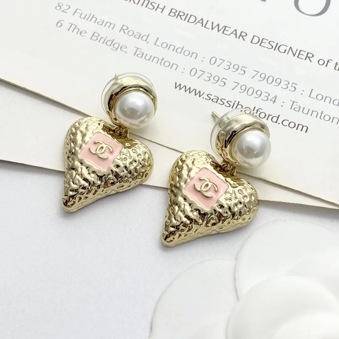 Chanel Pink Enamel Lava Heart Earrings