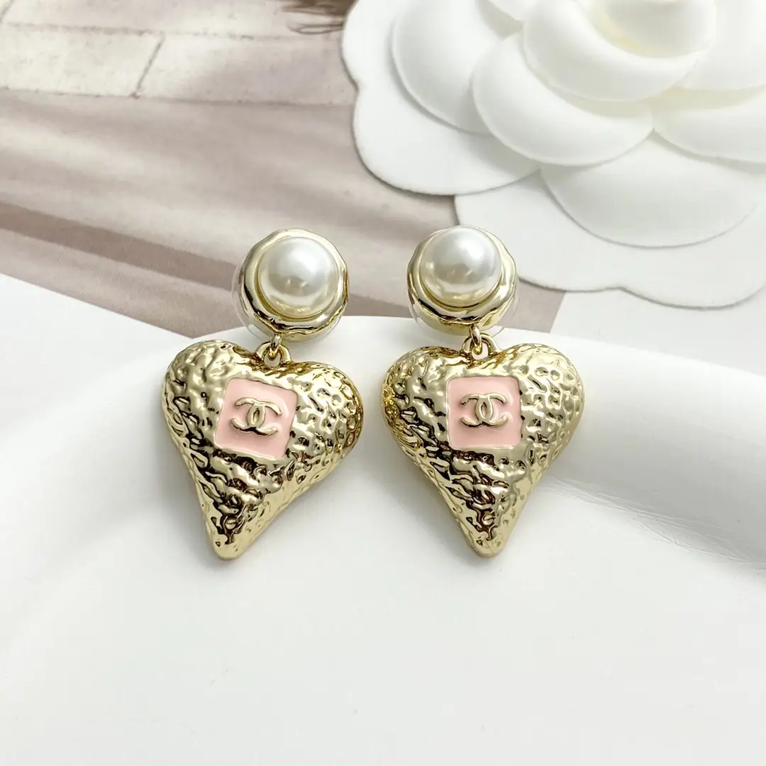Chanel Pink Enamel Lava Heart Earrings
