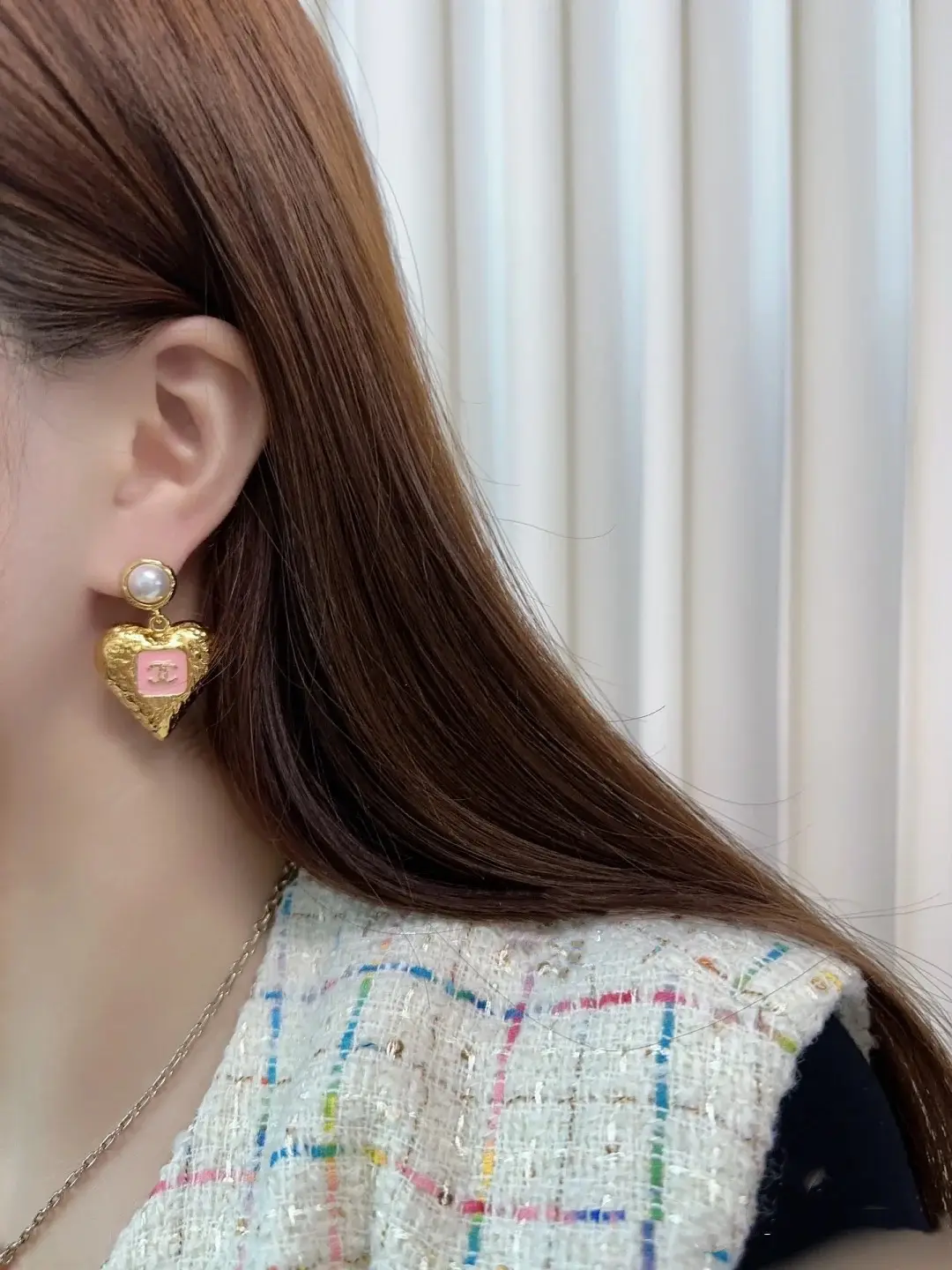 Chanel Pink Enamel Lava Heart Earrings