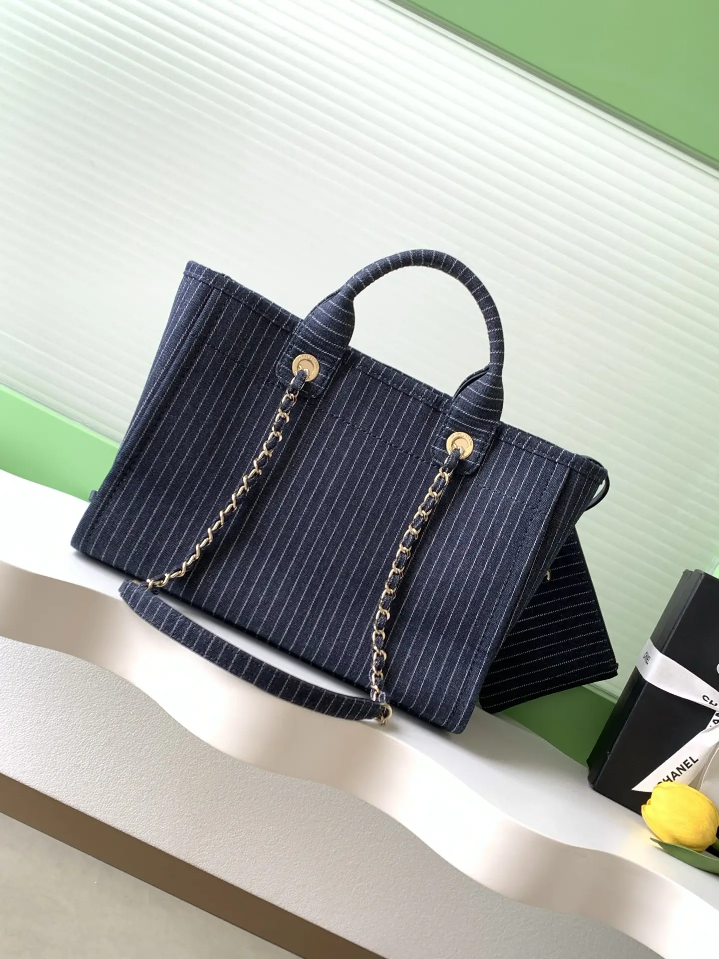 Chanel Shopping Bag Black Blue