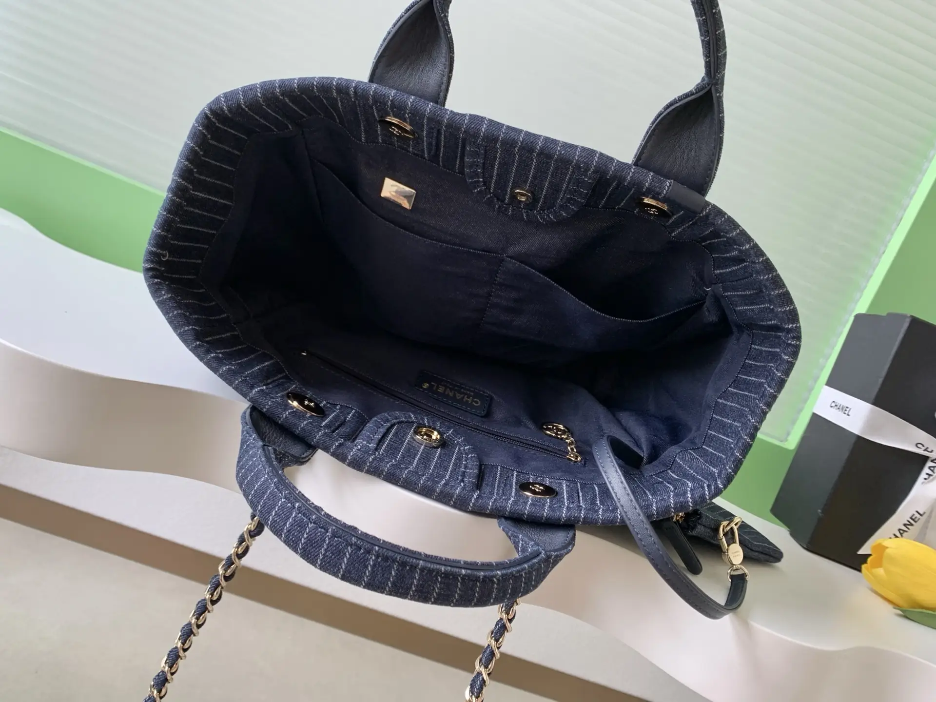Chanel Shopping Bag Black Blue