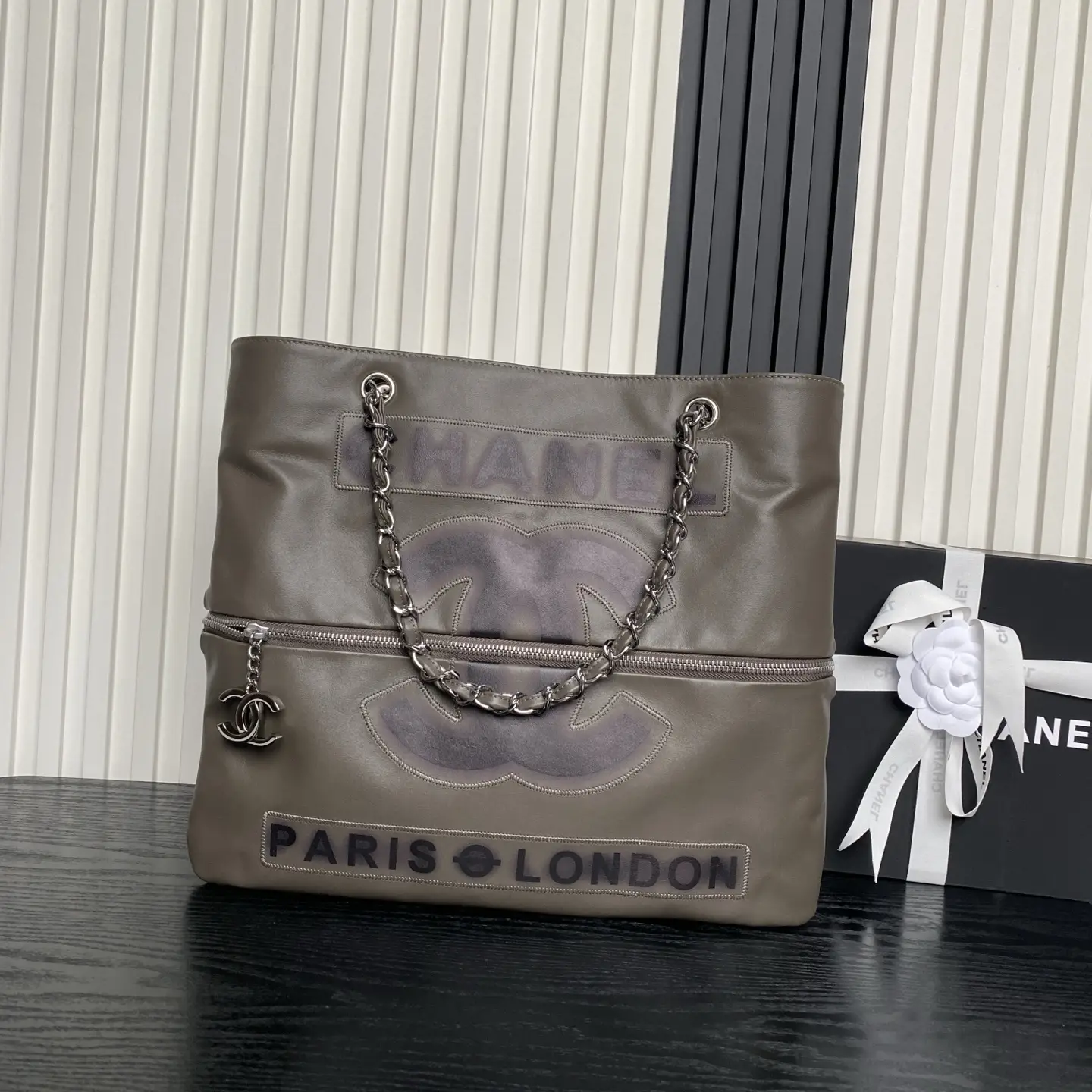 Chanel Vintage Graffiti Tote Bag Dark Grey