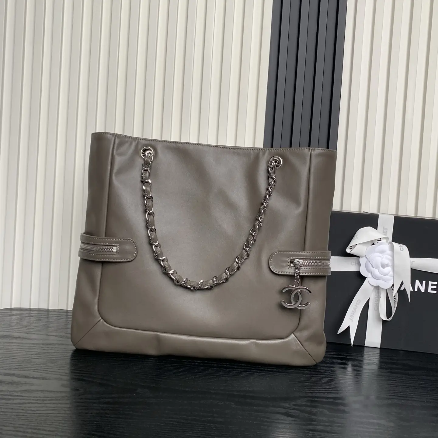 Chanel Vintage Graffiti Tote Bag Dark Grey