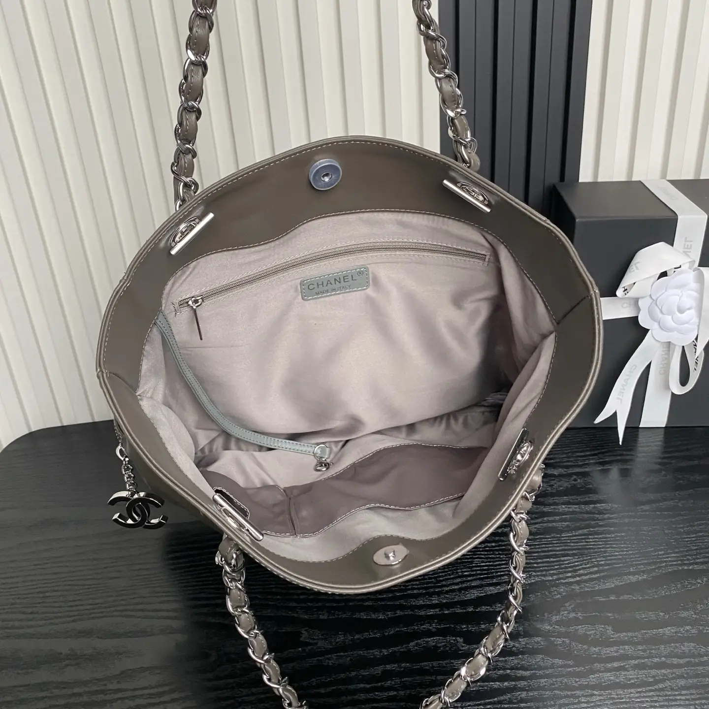 Chanel Vintage Graffiti Tote Bag Dark Grey