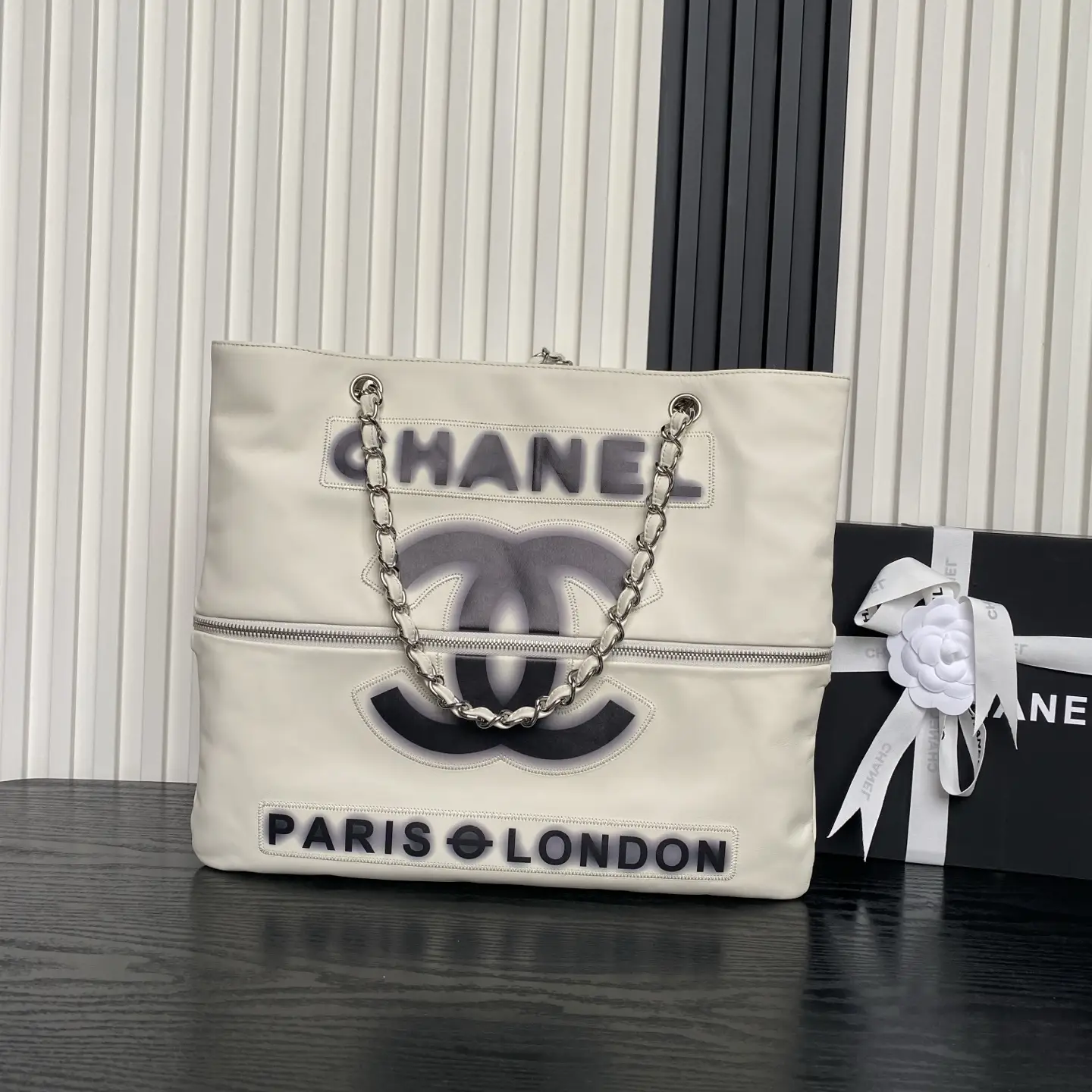 Chanel Vintage Graffiti Tote Bag White