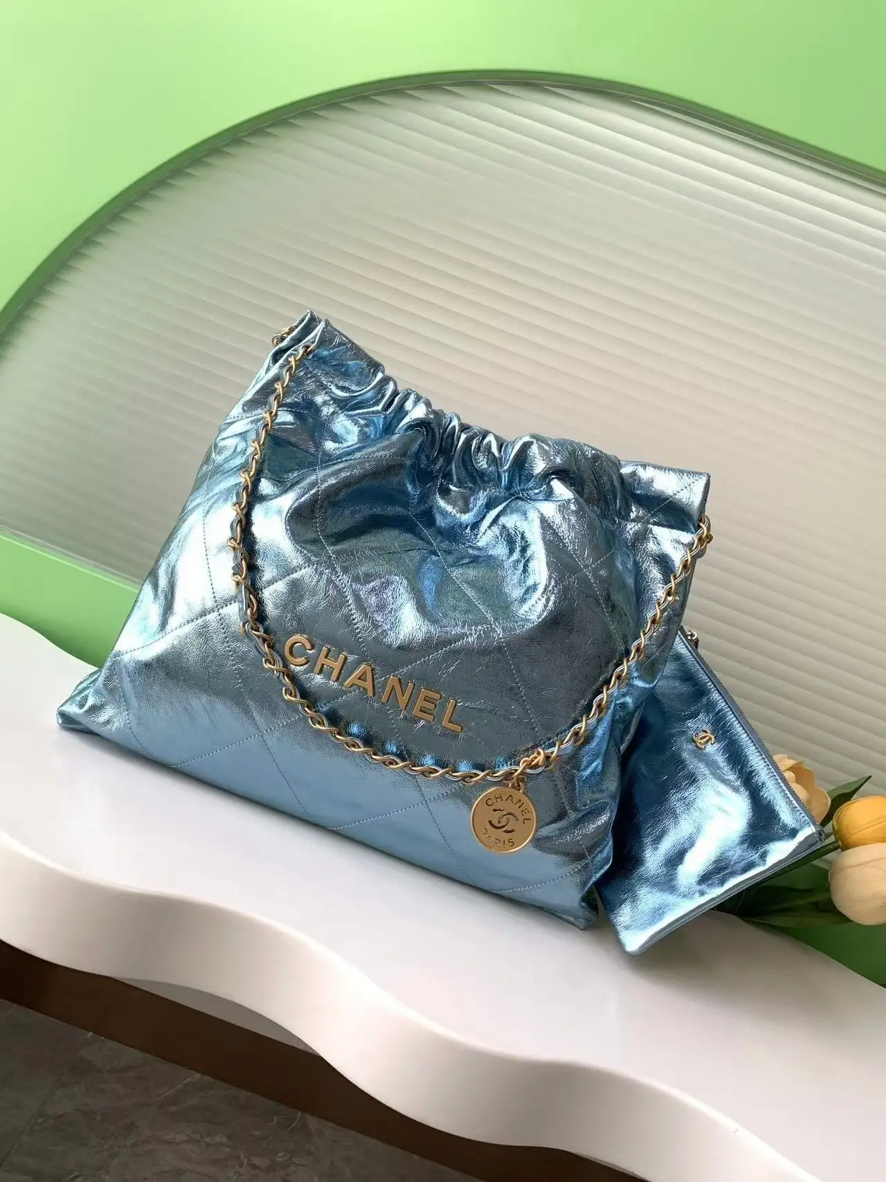 Chanel 22 Medium Handbag AS3261 Blue