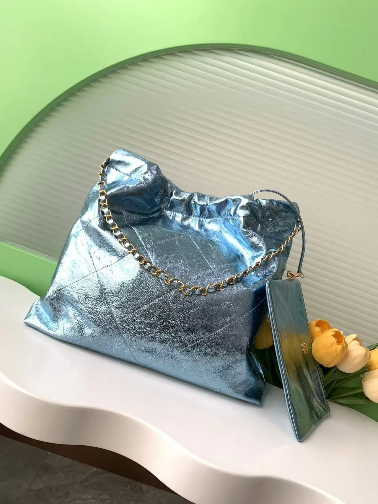 Chanel 22 Medium Handbag AS3261 Blue