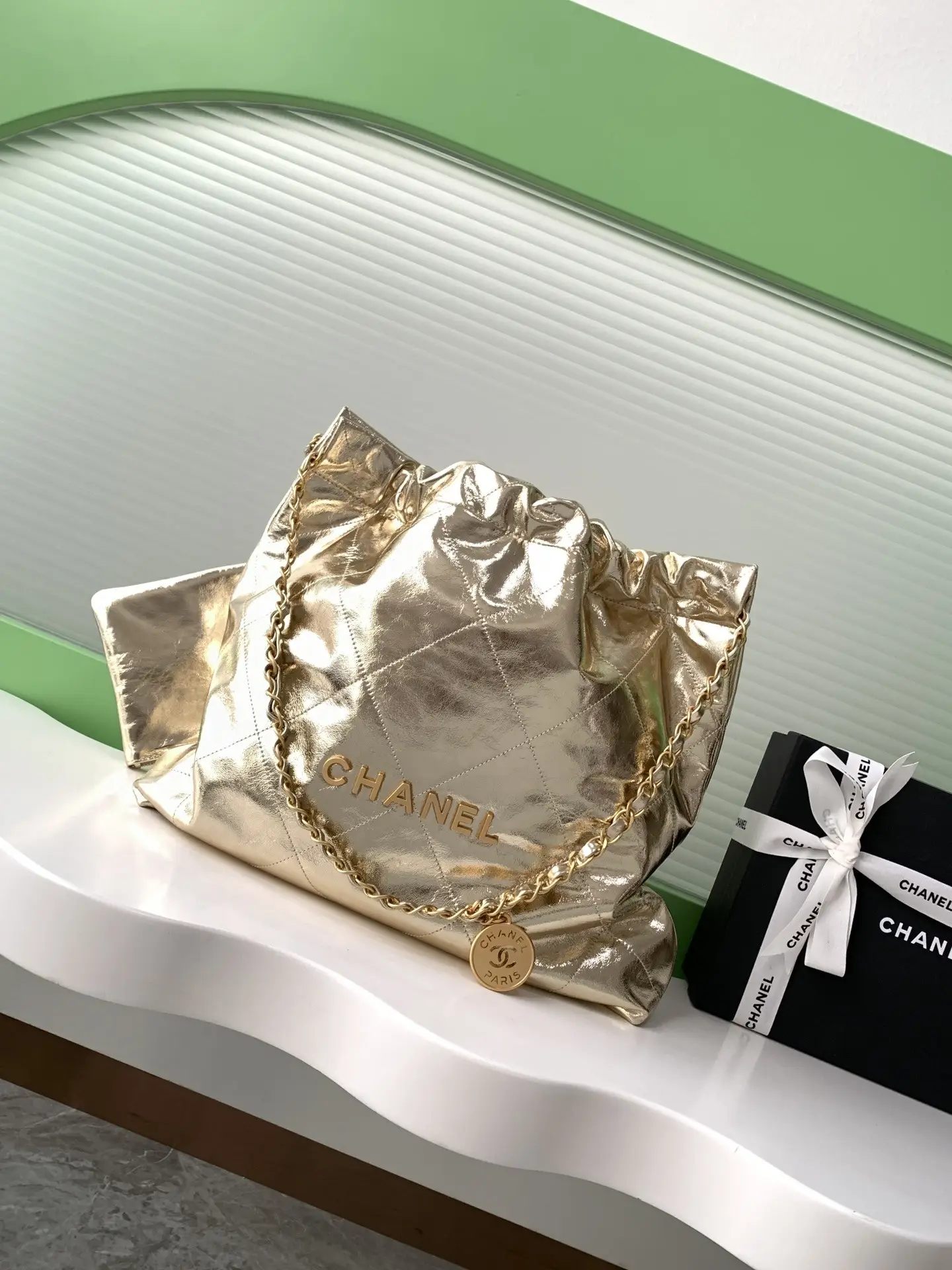 Chanel 22 Medium Handbag AS3261 Gold