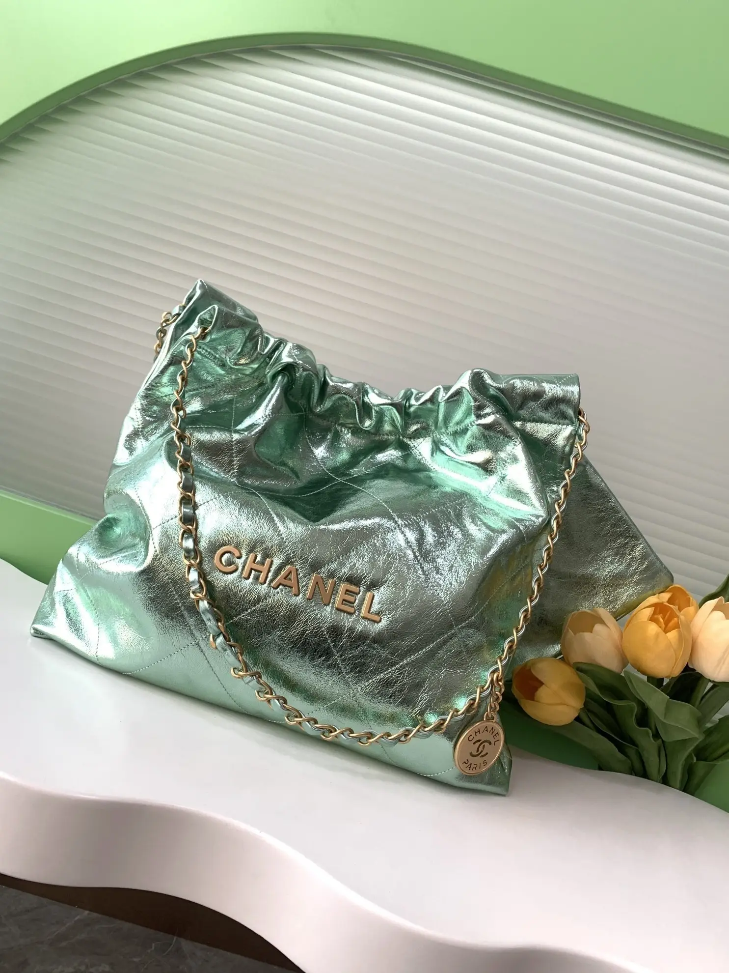 Chanel 22 Medium Handbag AS3261 Green