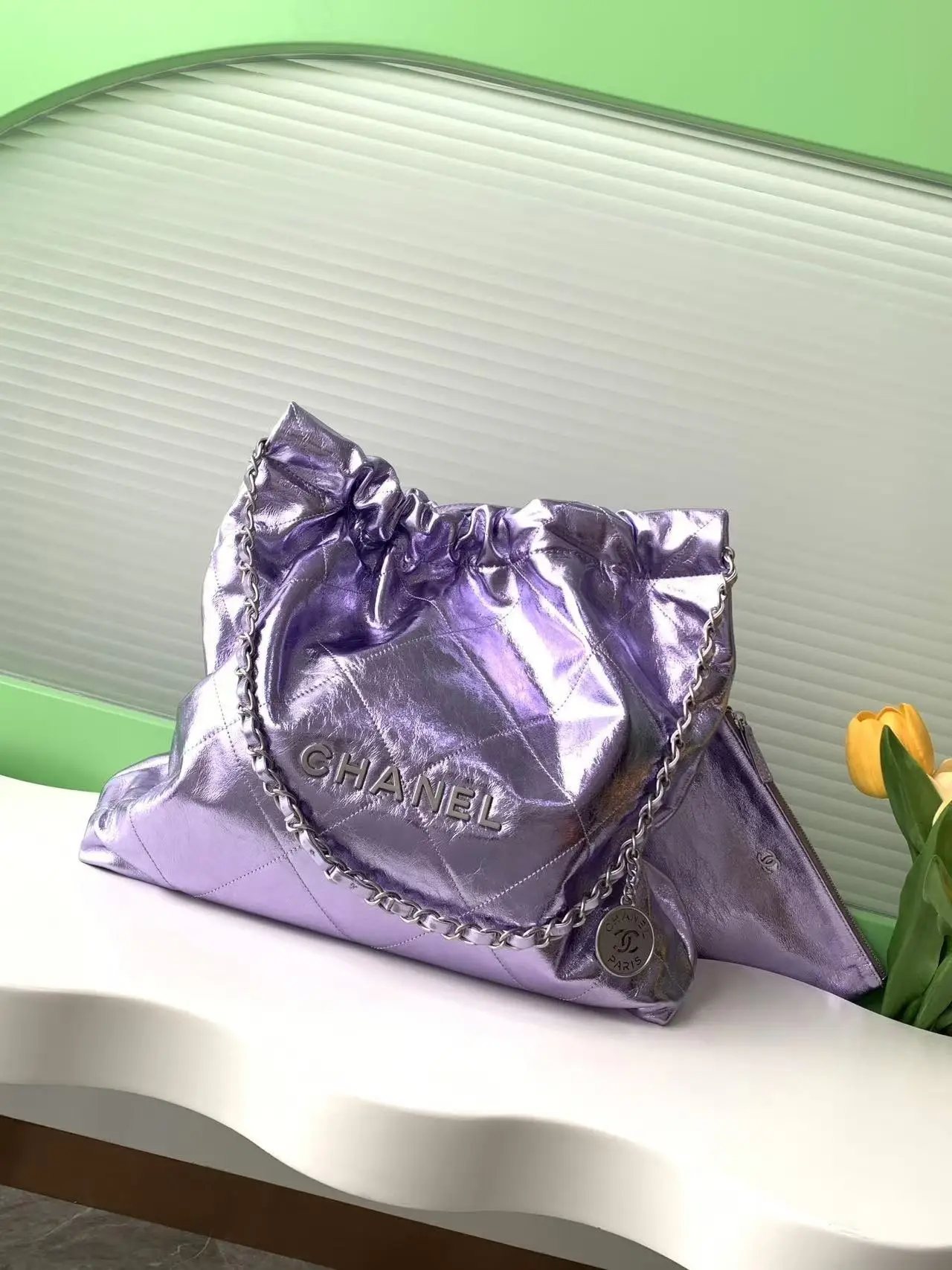 Chanel 22 Medium Handbag AS3261 Purple