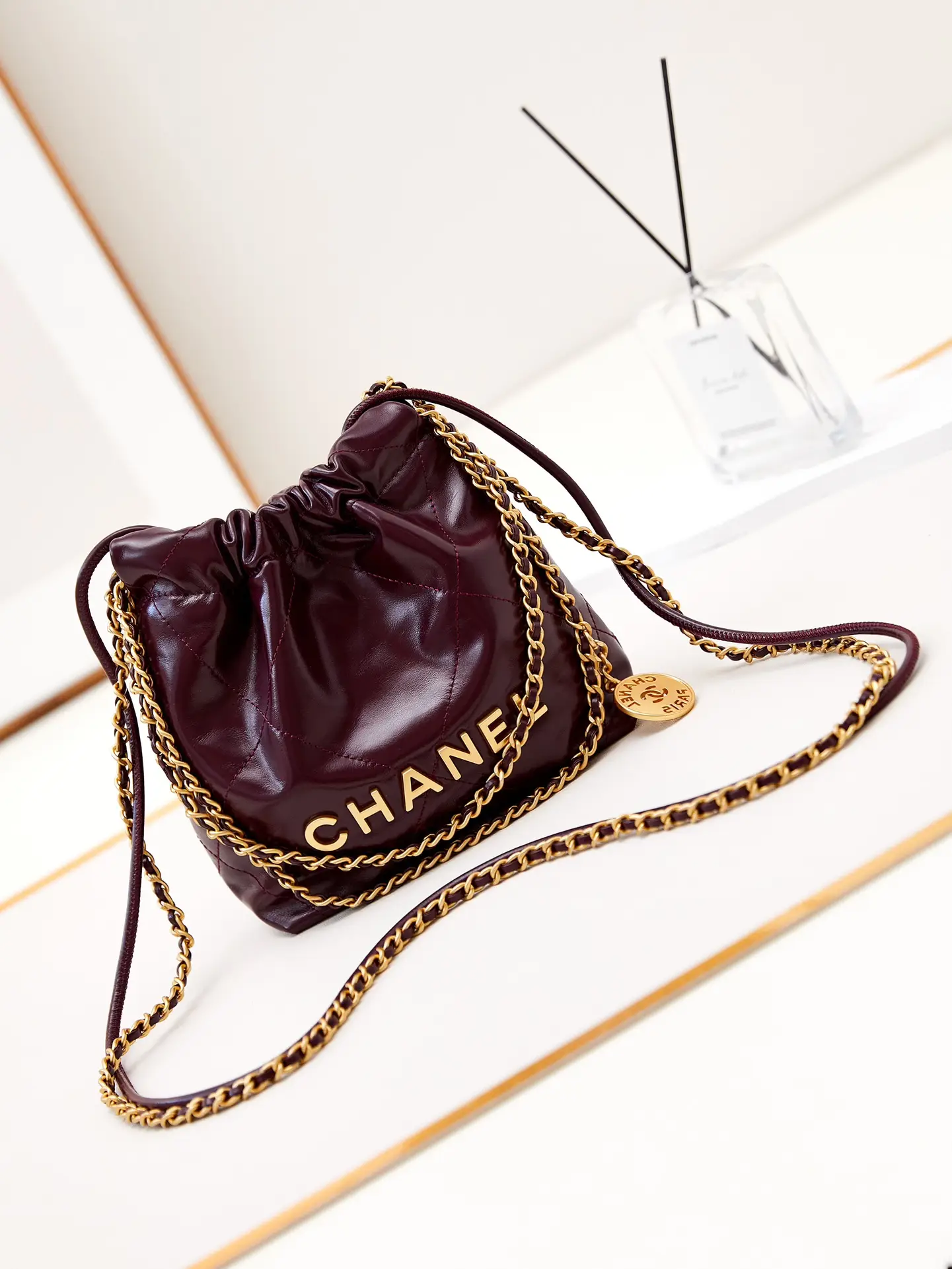 Chanel 22 Mini Handbag AS3980 Burgundy
