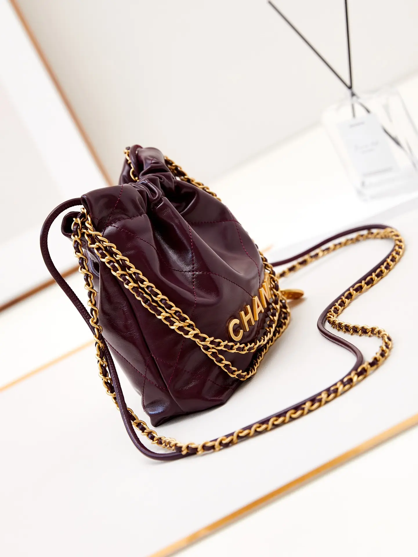 Chanel 22 Mini Handbag AS3980 Burgundy