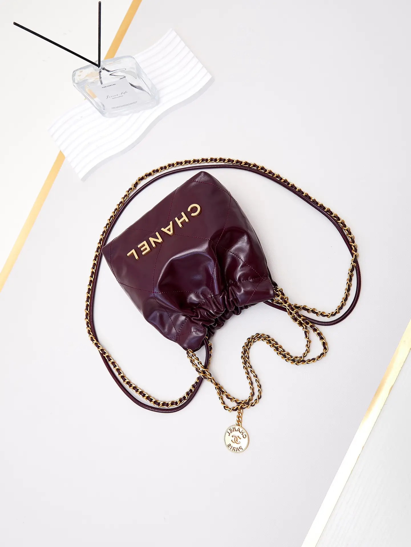 Chanel 22 Mini Handbag AS3980 Burgundy