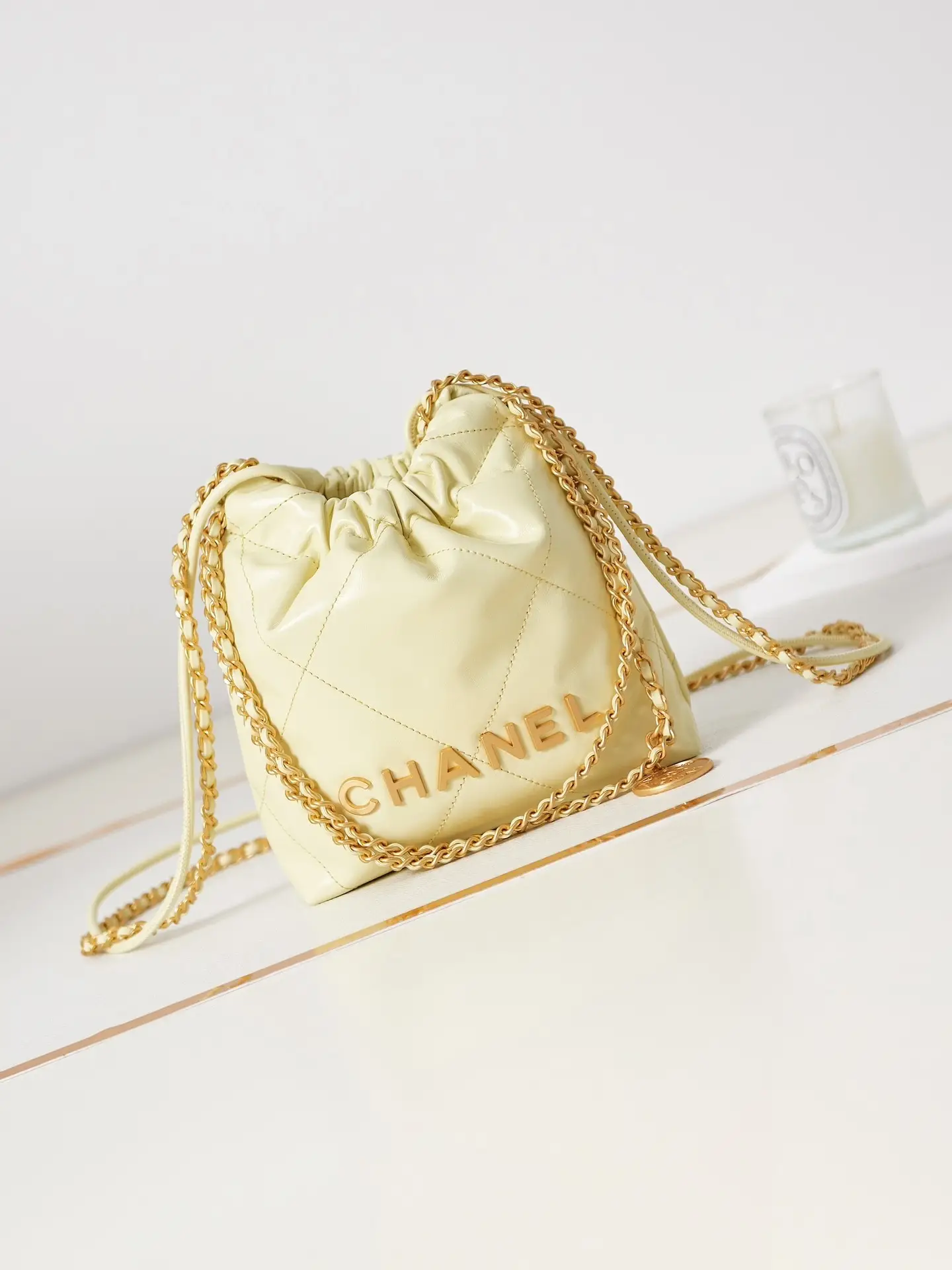 Chanel 22 Mini Handbag AS3980 Light Yellow