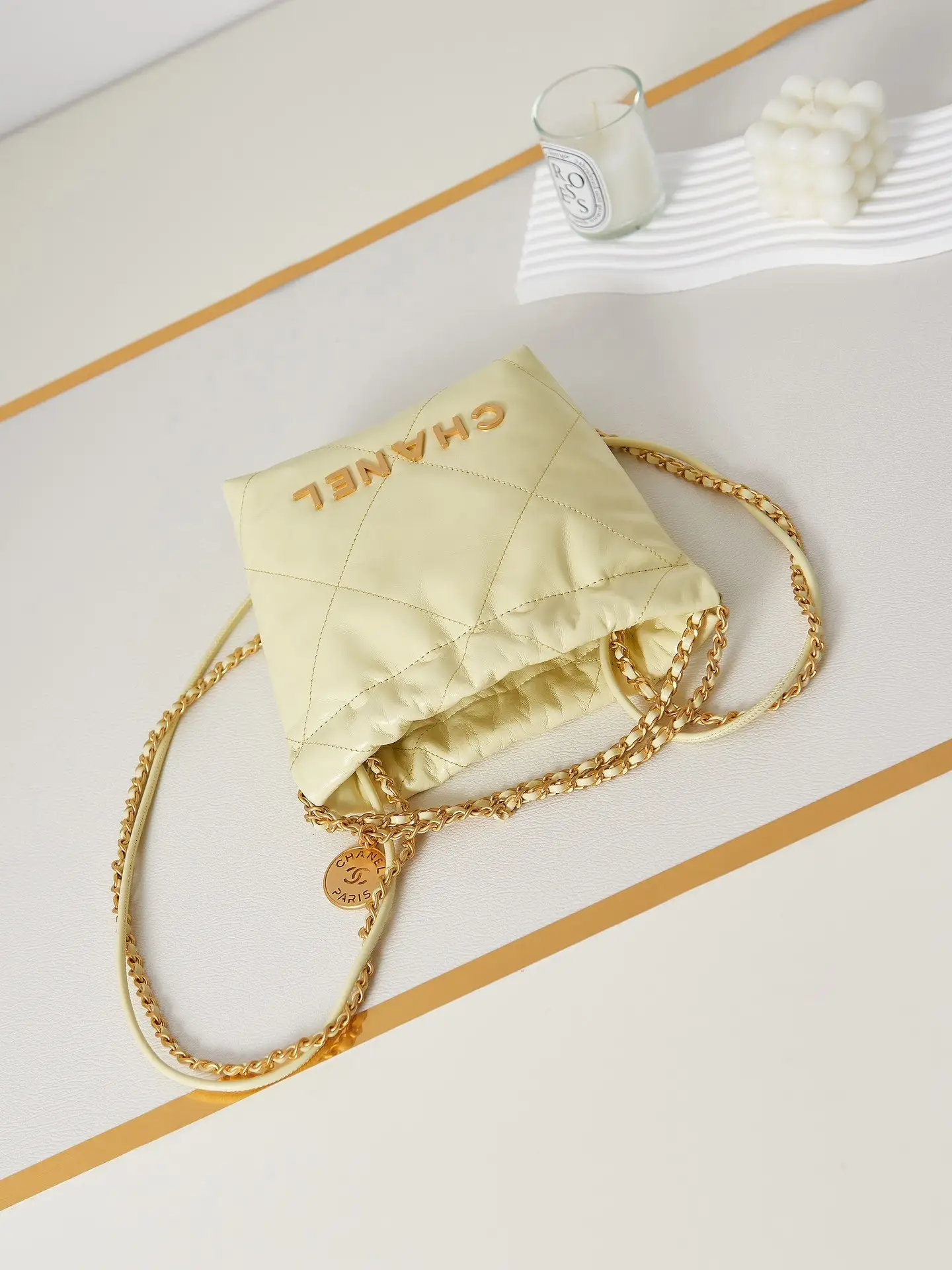 Chanel 22 Mini Handbag AS3980 Light Yellow