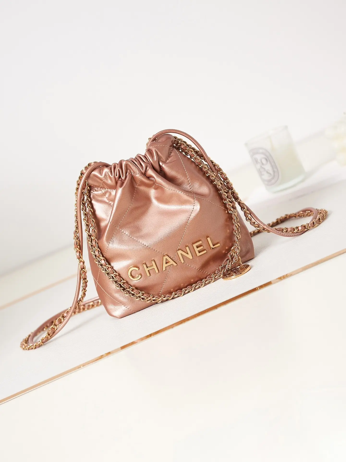 Chanel 22 Mini Handbag AS3980 Rose Gold