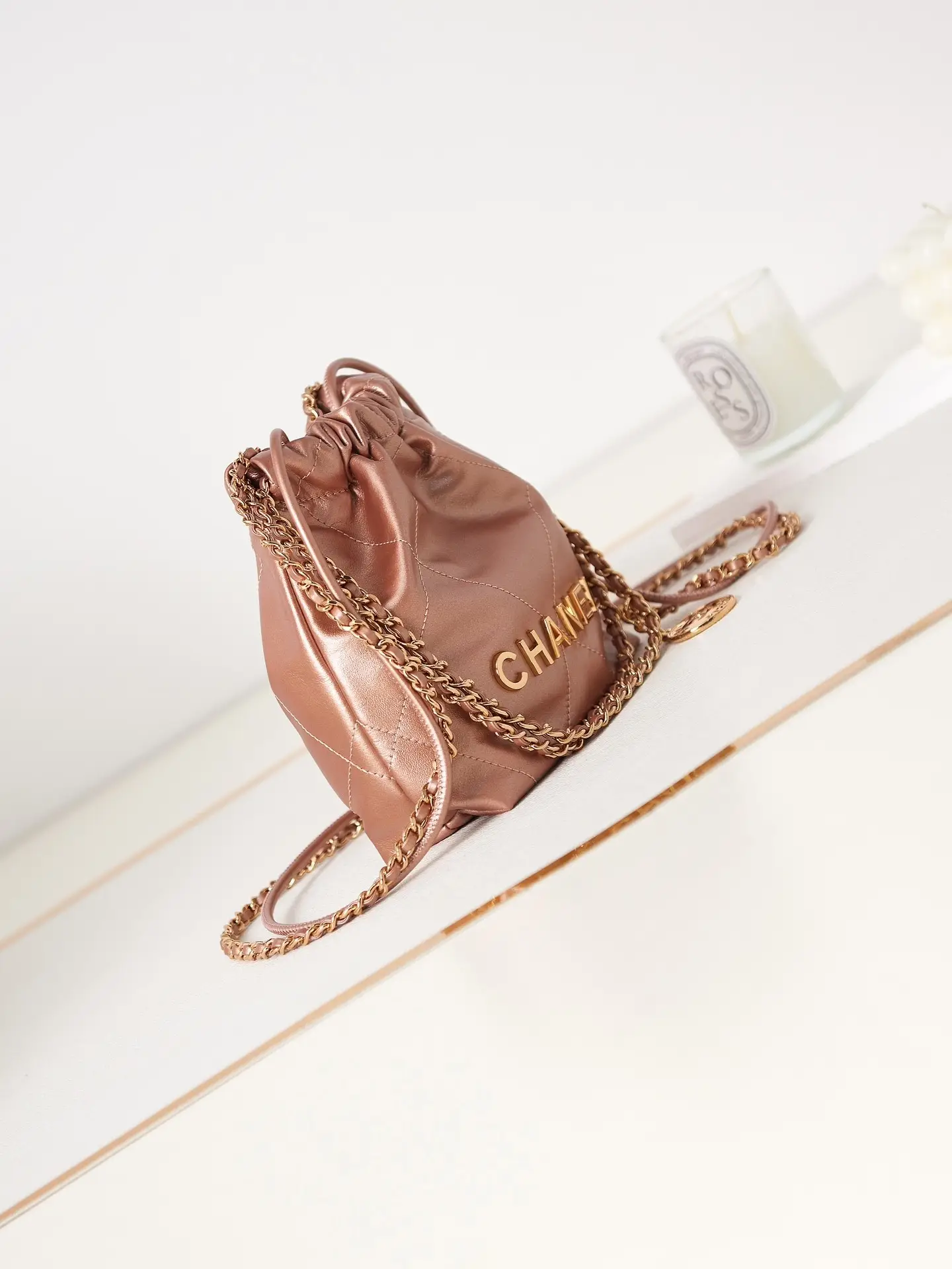 Chanel 22 Mini Handbag AS3980 Rose Gold