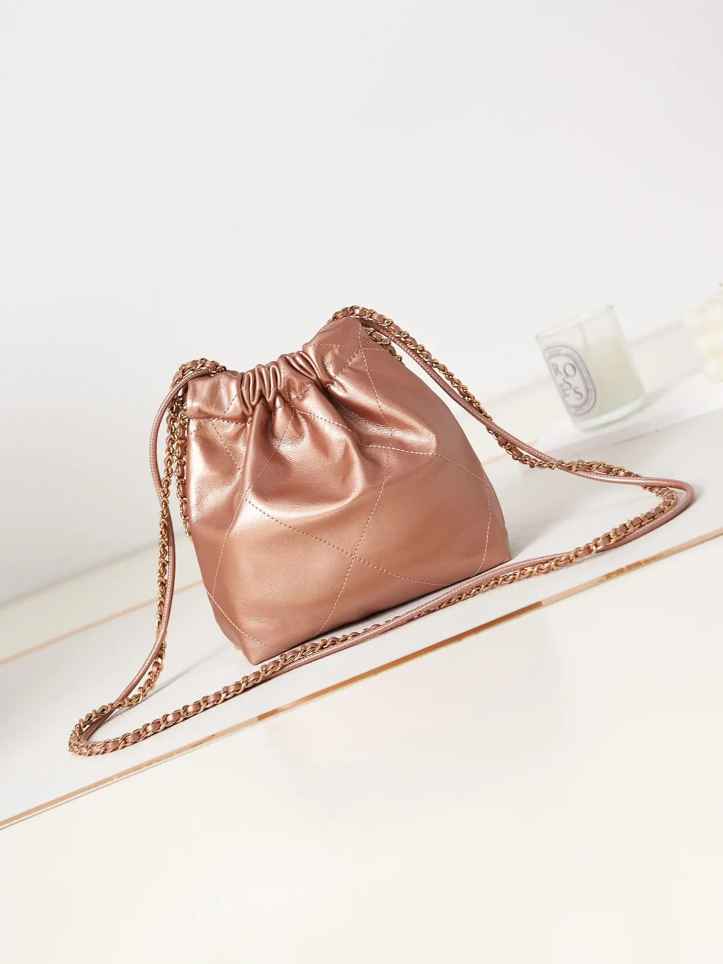 Chanel 22 Mini Handbag AS3980 Rose Gold