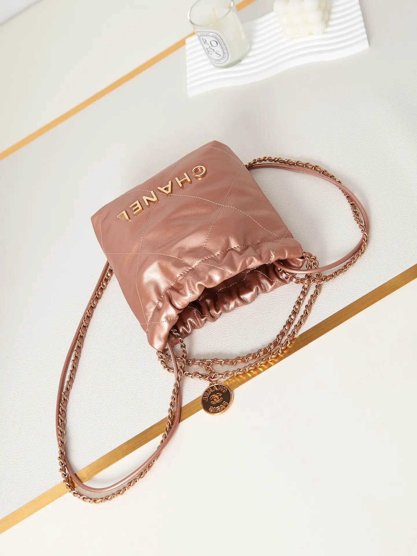 Chanel 22 Mini Handbag AS3980 Rose Gold