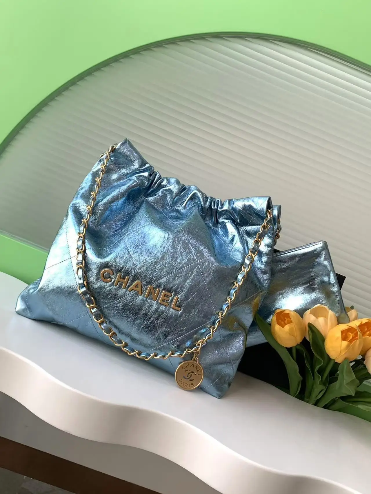 Chanel 22 Small Handbag AS3260 Blue