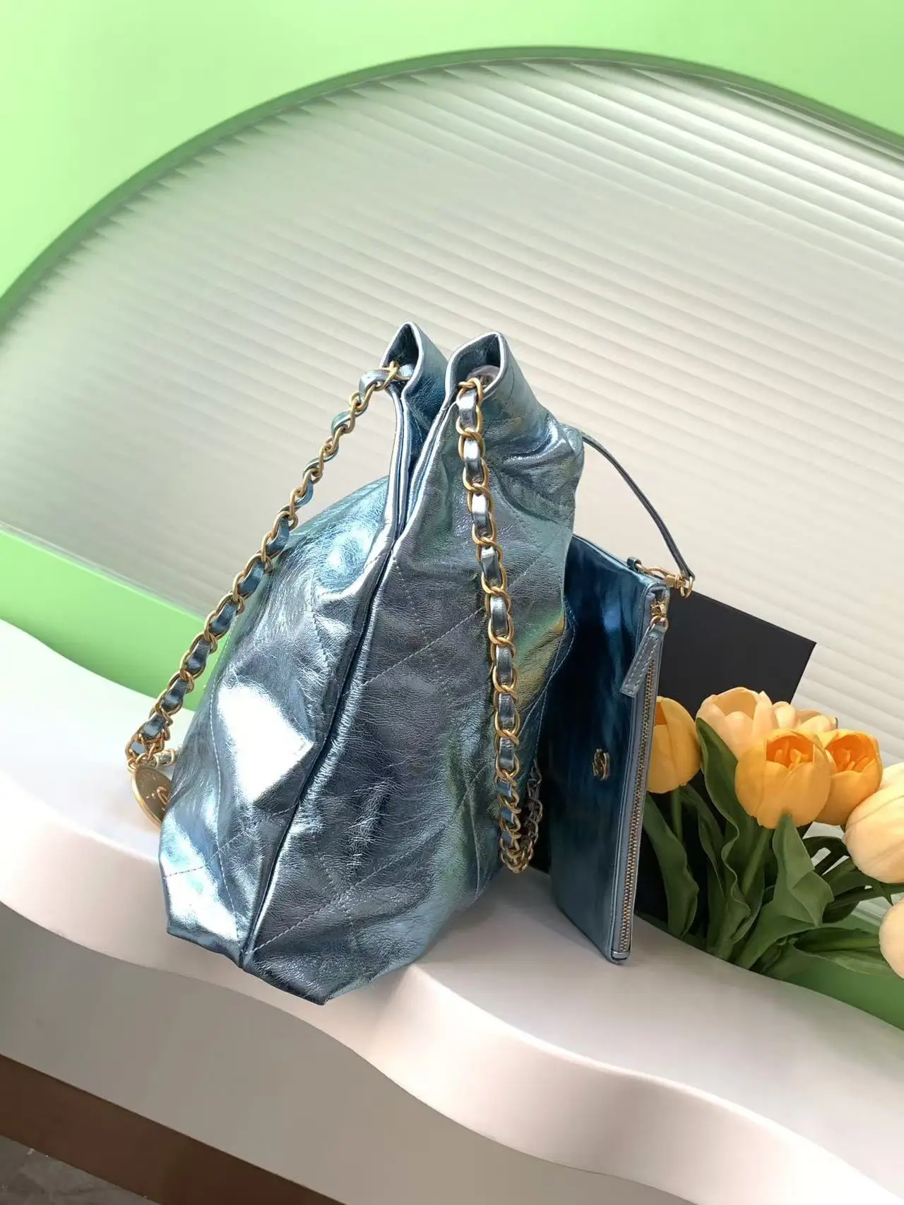 Chanel 22 Small Handbag AS3260 Blue