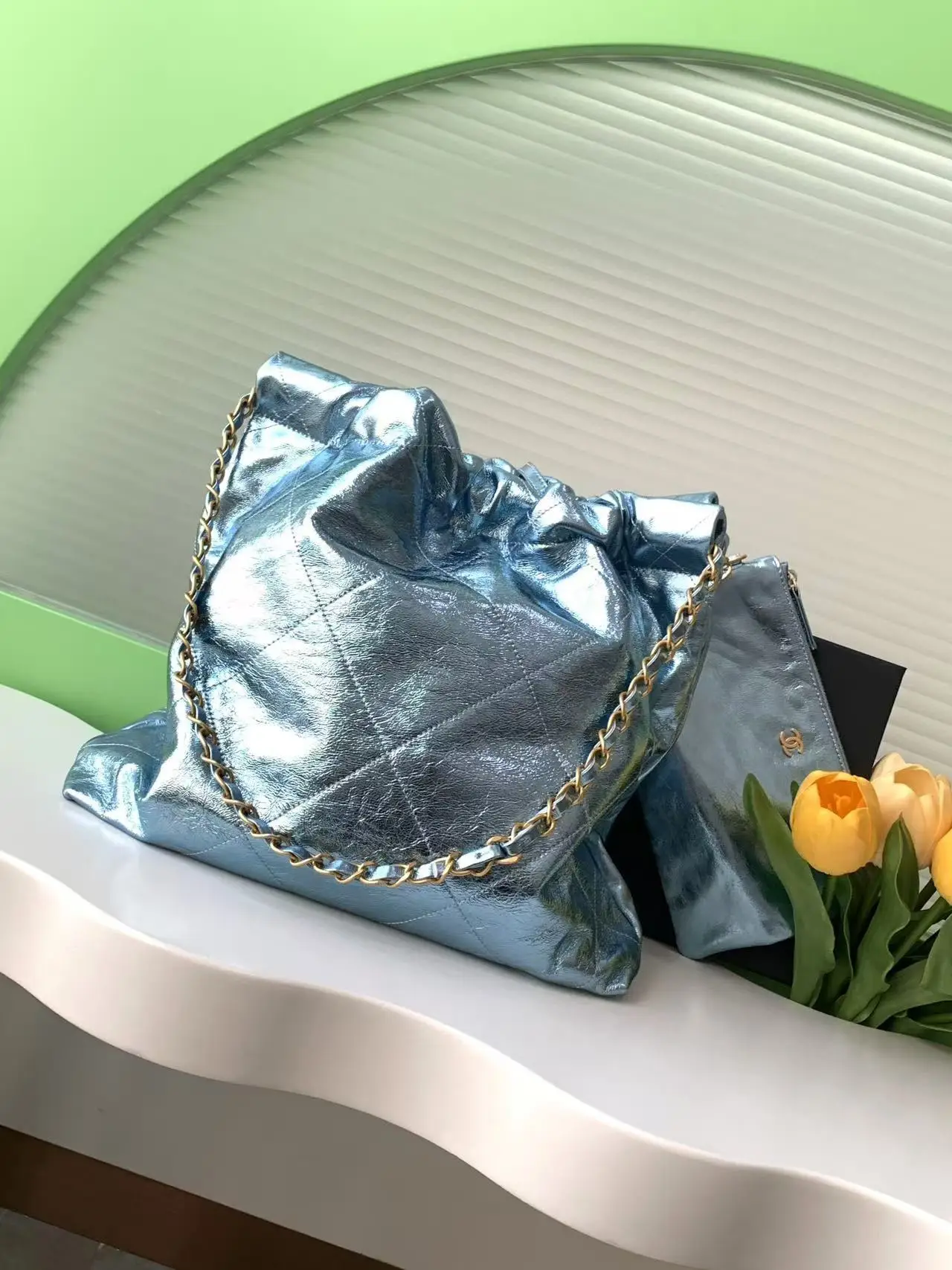 Chanel 22 Small Handbag AS3260 Blue