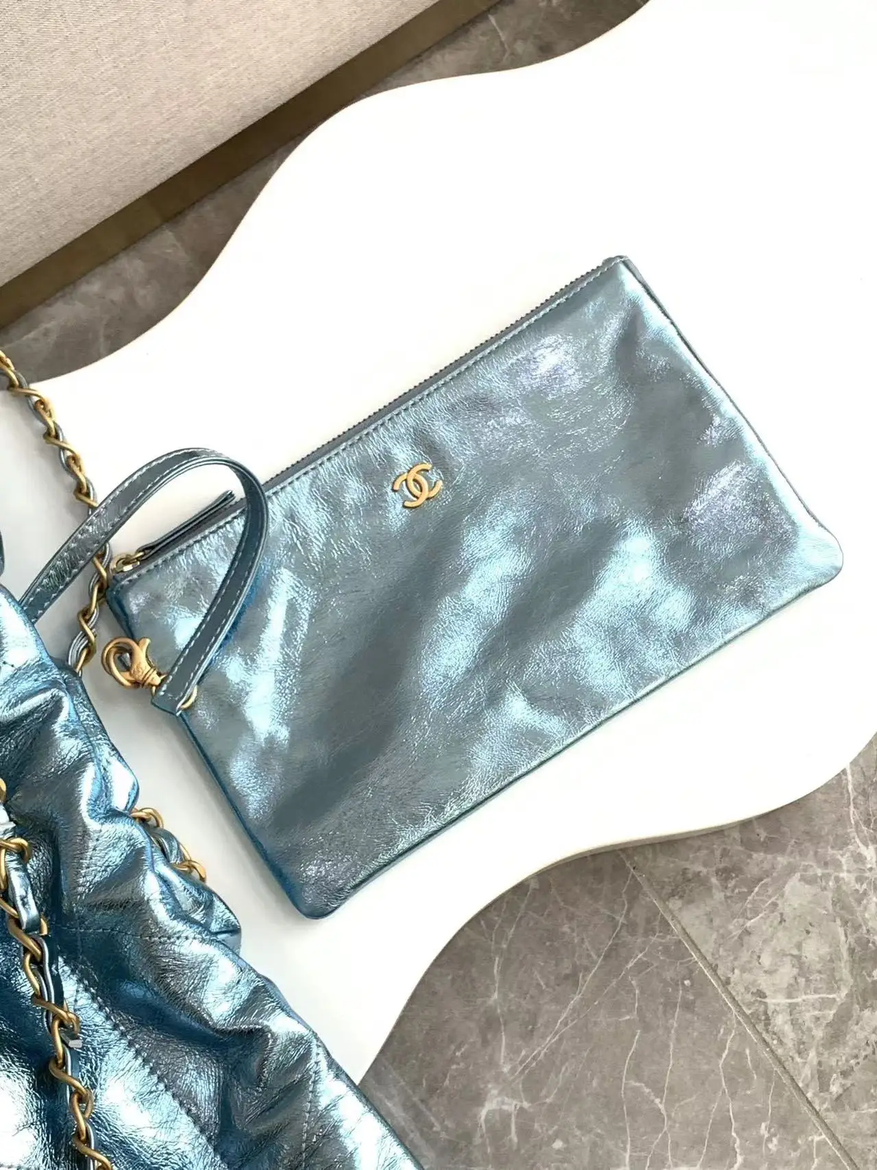 Chanel 22 Small Handbag AS3260 Blue