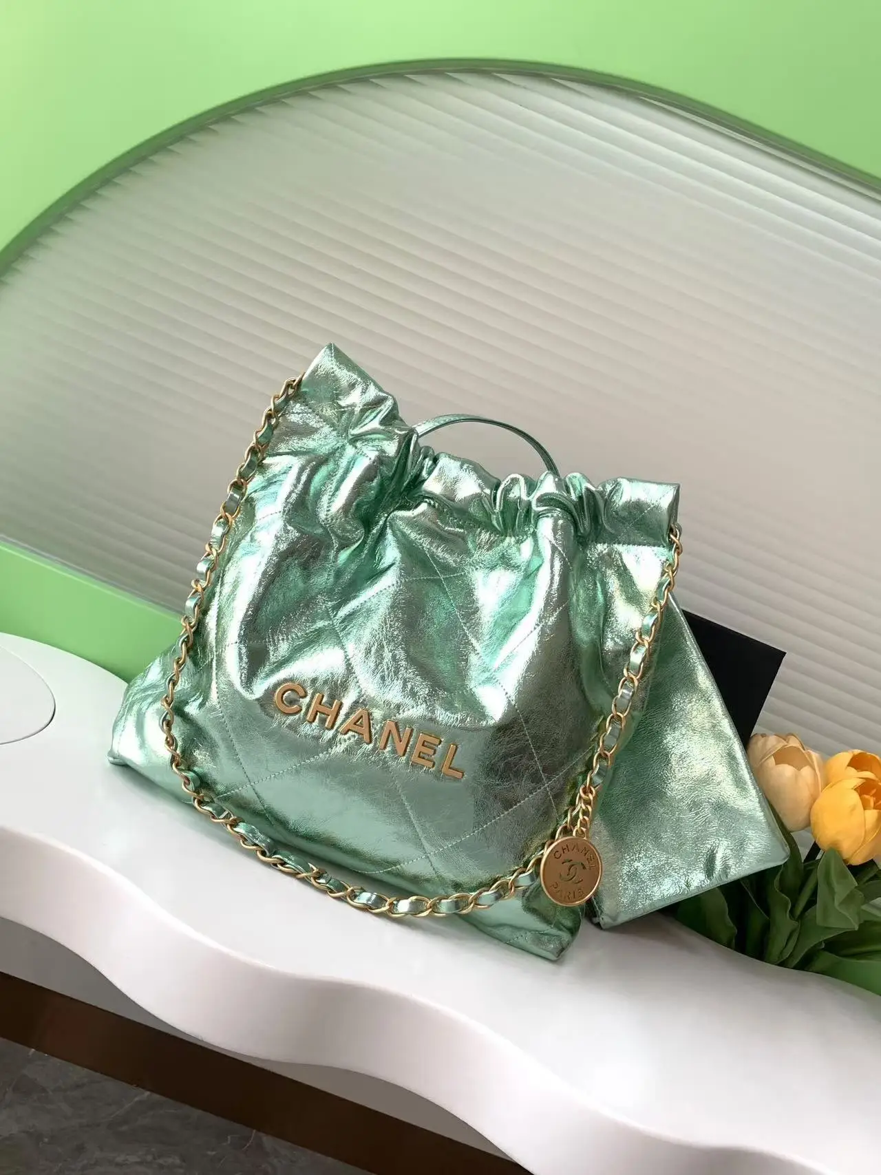 Chanel 22 Small Handbag AS3260 Green