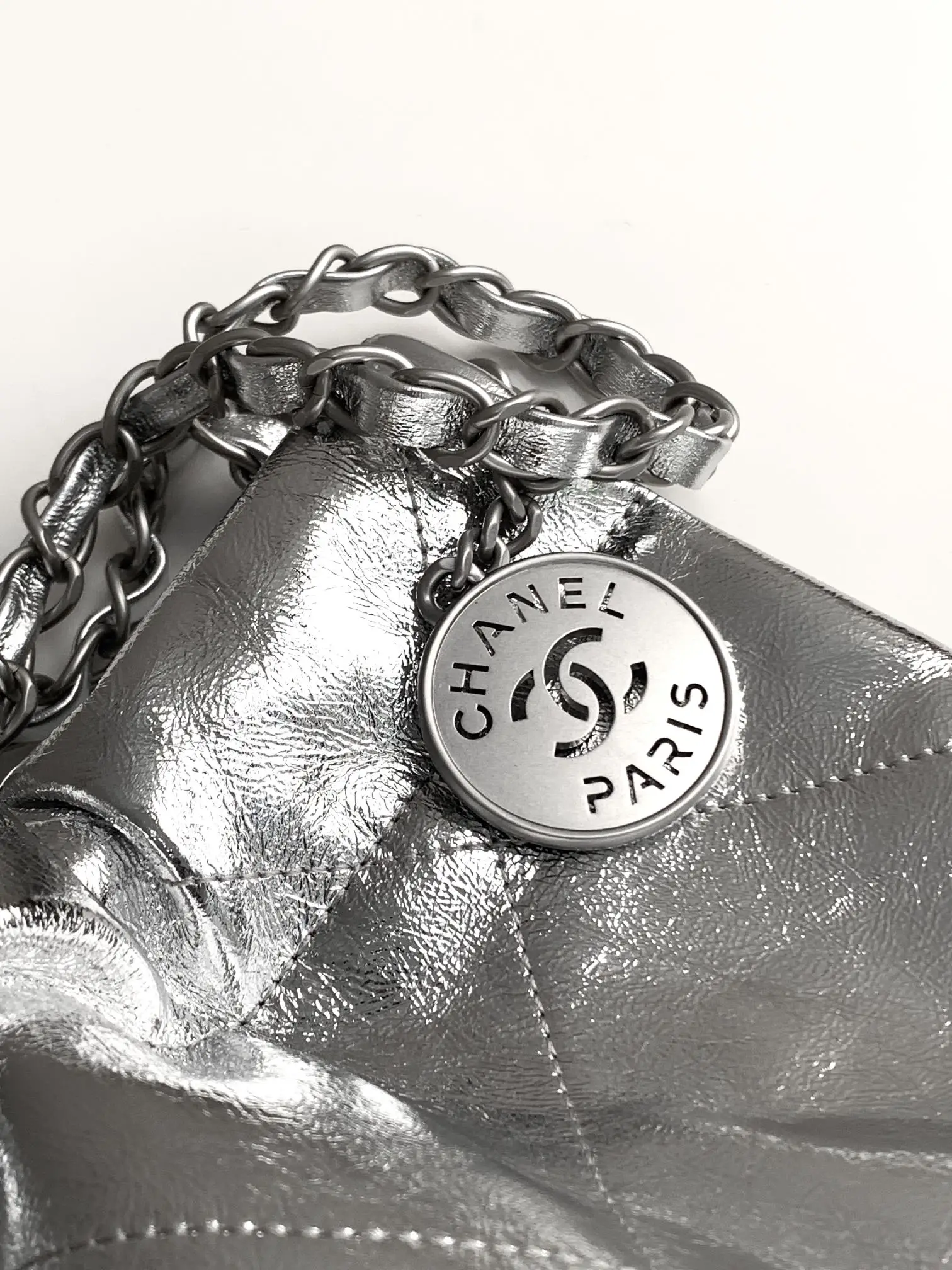 Chanel 22 Small Handbag AS3260 Sliver