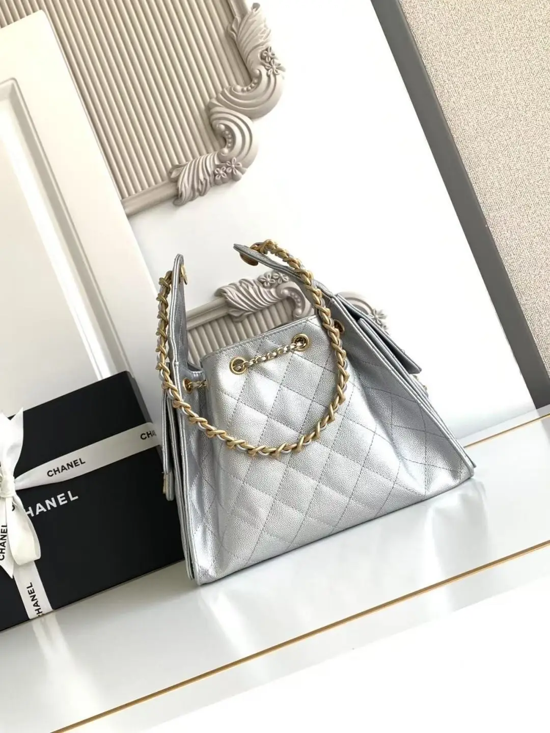 Chanel 25 Small Hobo Bag AS5293 Sliver