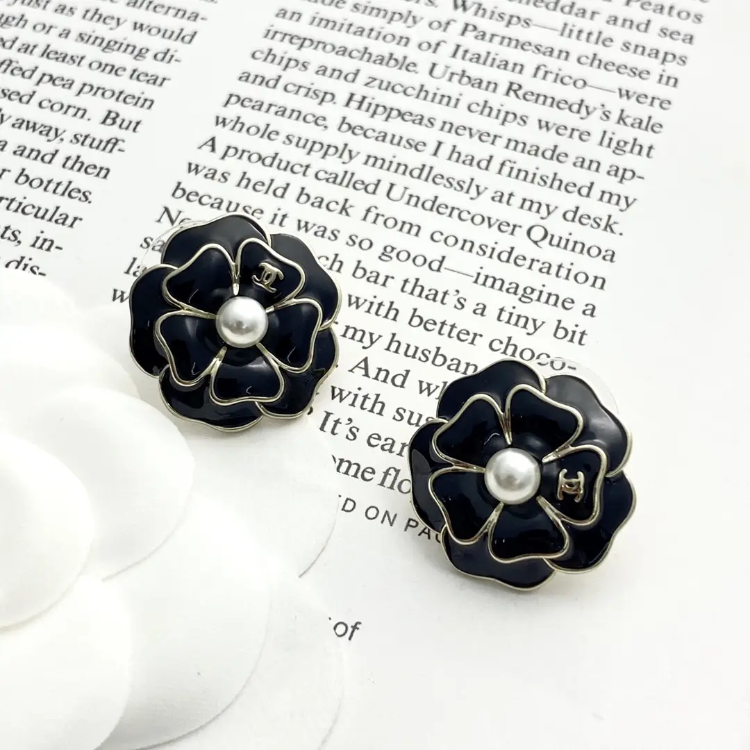 Chanel Black Camellia Earrings