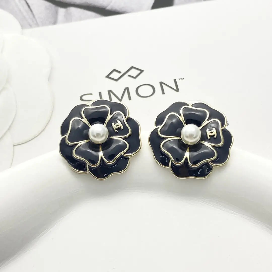 Chanel Black Camellia Earrings