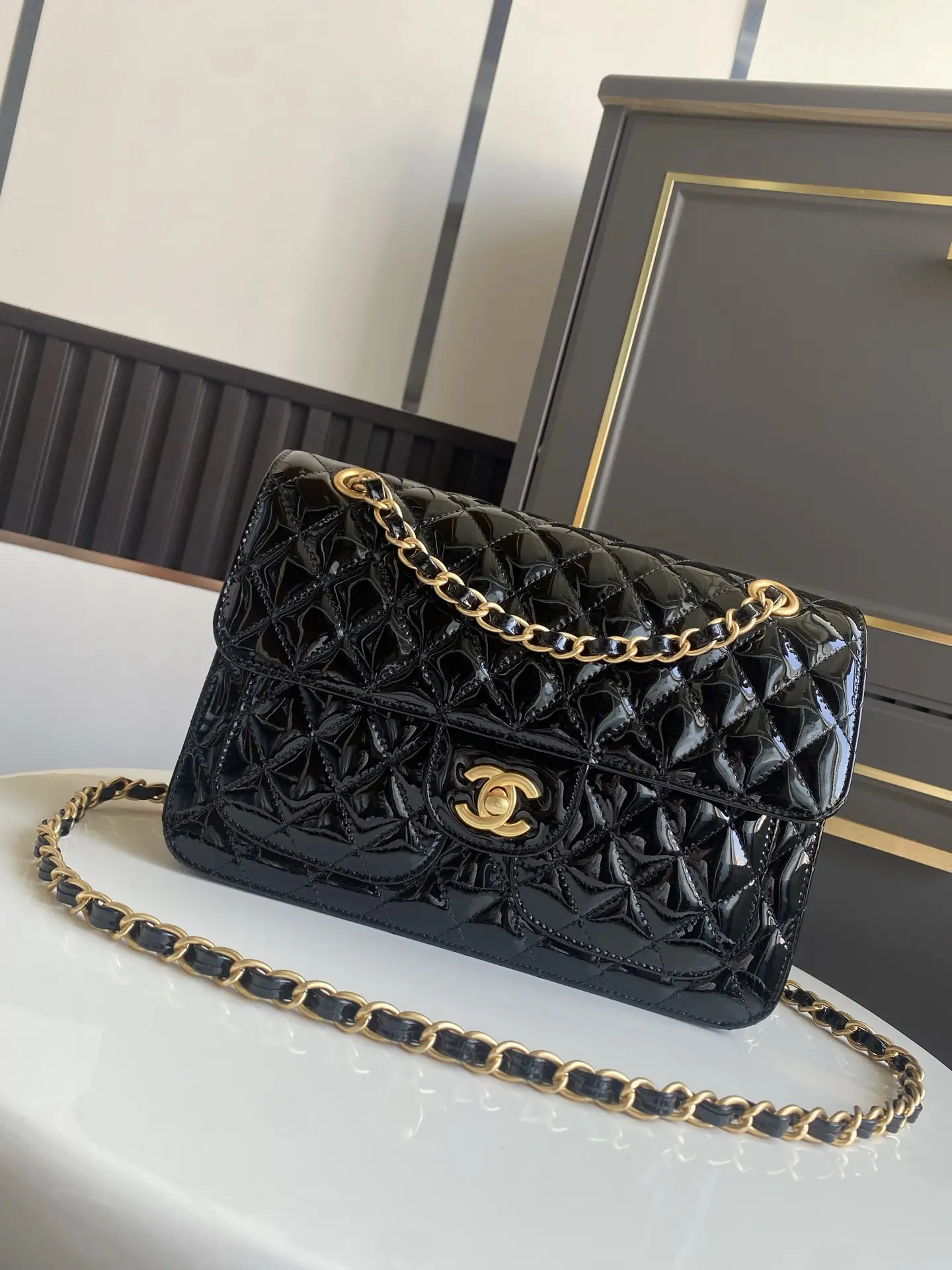 Chanel Flap Bag Double Pocket AS5695 Black Patent Leather