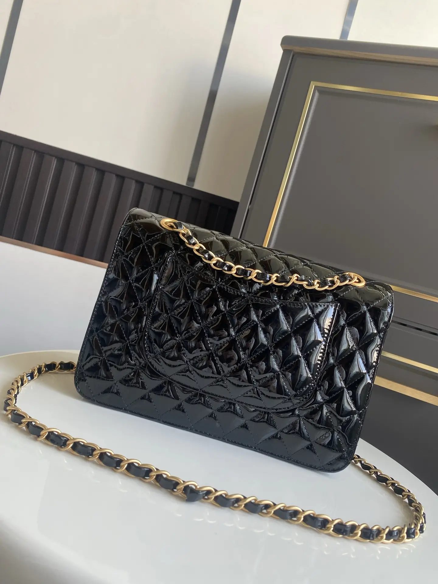 Chanel Flap Bag Double Pocket AS5695 Black Patent Leather