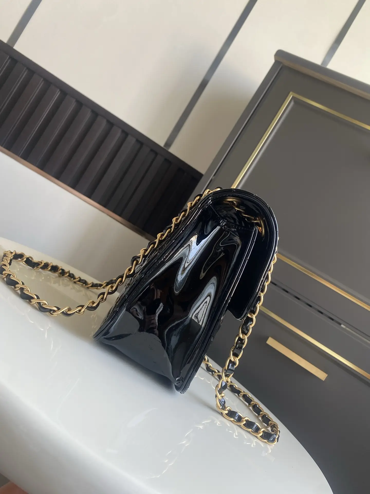 Chanel Flap Bag Double Pocket AS5695 Black Patent Leather