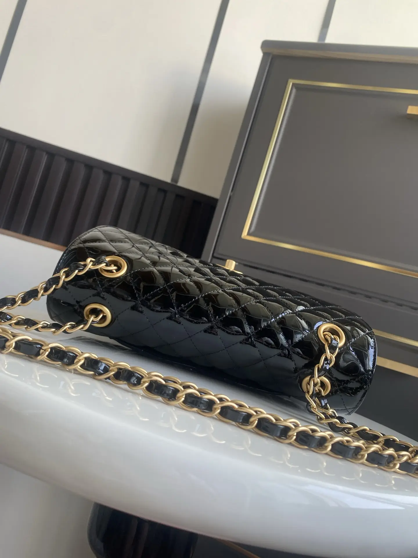 Chanel Flap Bag Double Pocket AS5695 Black Patent Leather