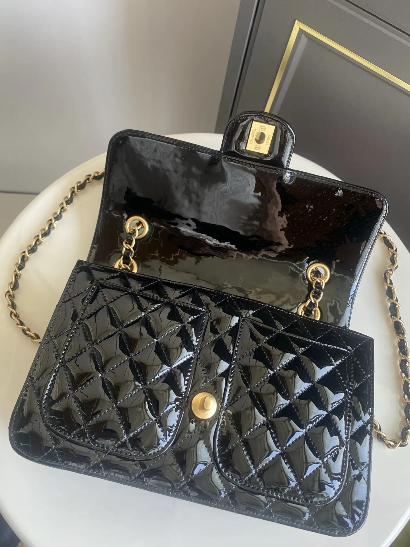 Chanel Flap Bag Double Pocket AS5695 Black Patent Leather