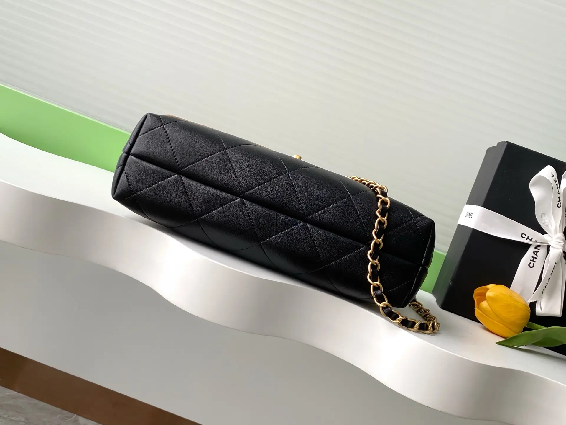 Chanel Large Flap Bag With Top Handle Beige & Black